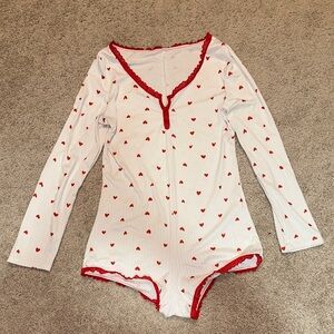SHEIN White and Red Heart Print Bodysuit